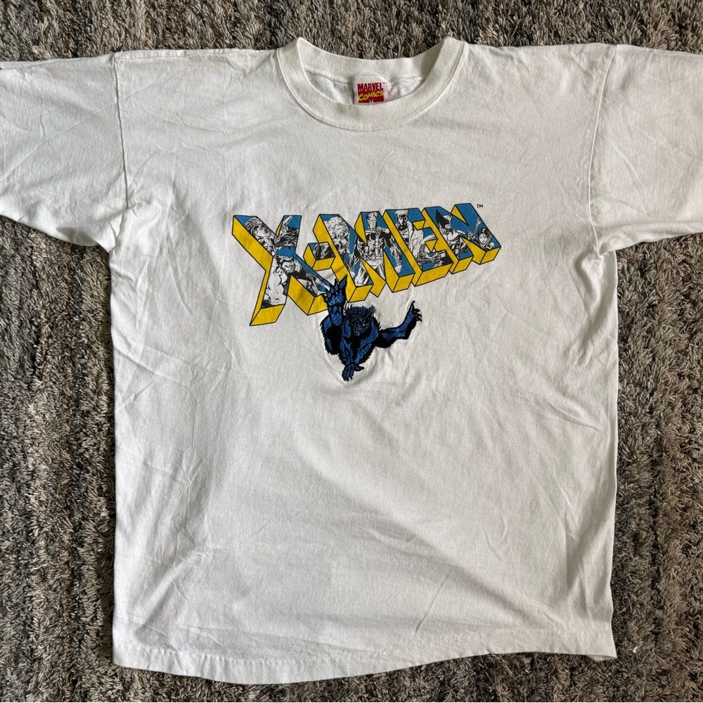 Vintage 1990s Marvel Comics X-Men Beast Logo Shirt w/ Sleeve Patch Single Stitch